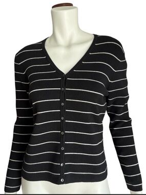 Vintage Linda Matthew's Striped Knit Cardigan Minimalist Office